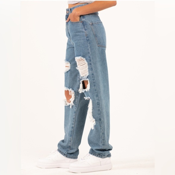 RSQ Distressed Blue Women's high rise baggy jeans size 25 - Picture 1 of 7